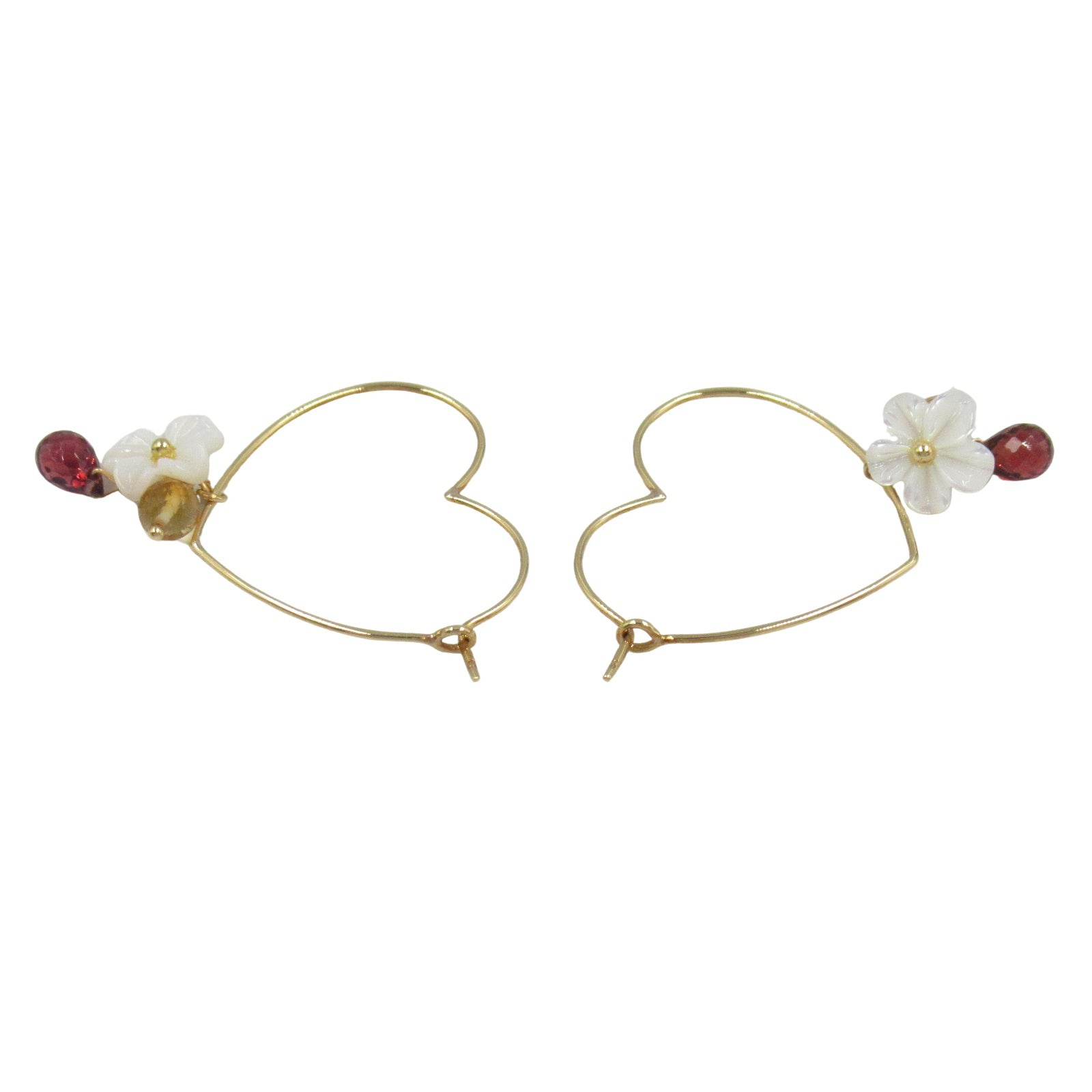 STAR JEWELRY ハート Au750 シェル/シトリン/ガーネット ピアス