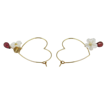 STAR JEWELRY ハート Au750 シェル/シトリン/ガーネット ピアス