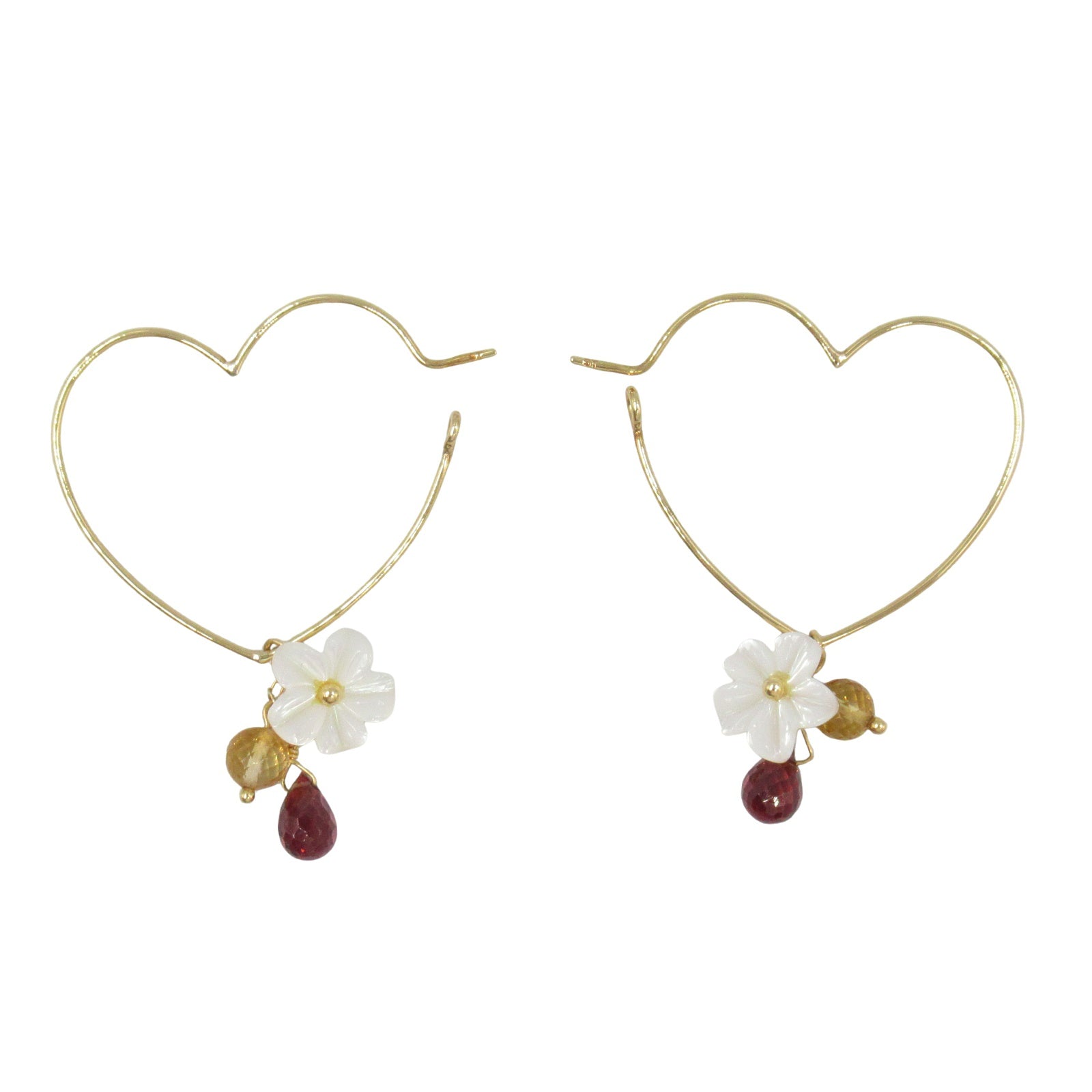 STAR JEWELRY ハート Au750 シェル/シトリン/ガーネット ピアス