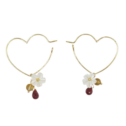 STAR JEWELRY ハート Au750 シェル/シトリン/ガーネット ピアス