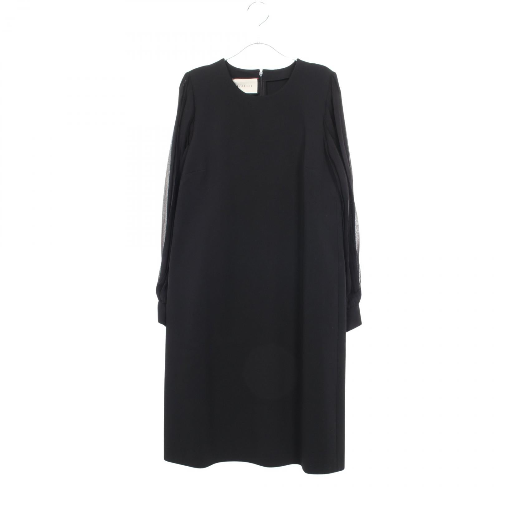 グッチ PLEATED SLEEVES BLACK DRESS レーヨン ワンピース