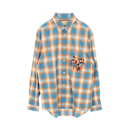 グッチ Freyja Hartas Animal Embroidery Check Shirt コットンシャツ