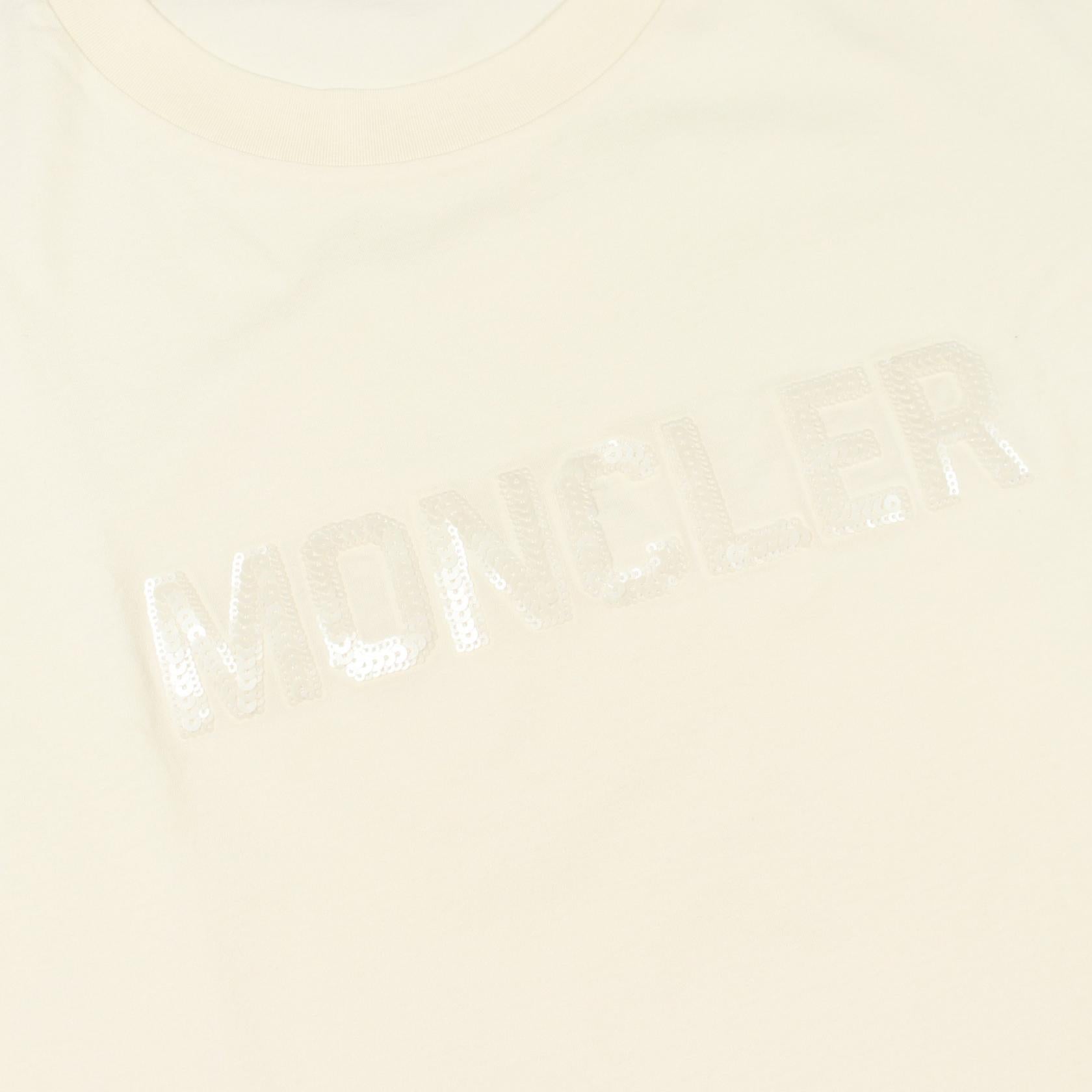 モンクレール スパンコールロゴ クロップド コットン Tシャツ
