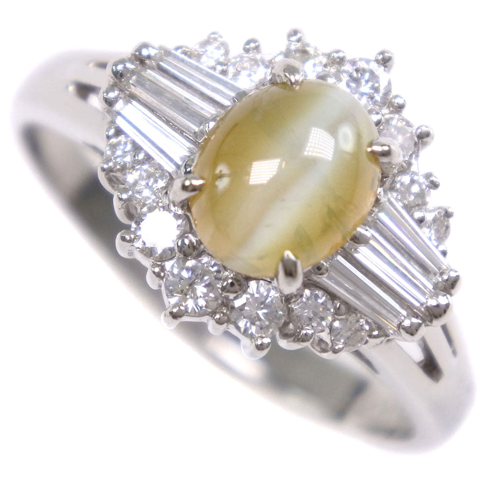 Pt900 プラチナ クリソベリル キャッツアイ ダイヤモンド リング