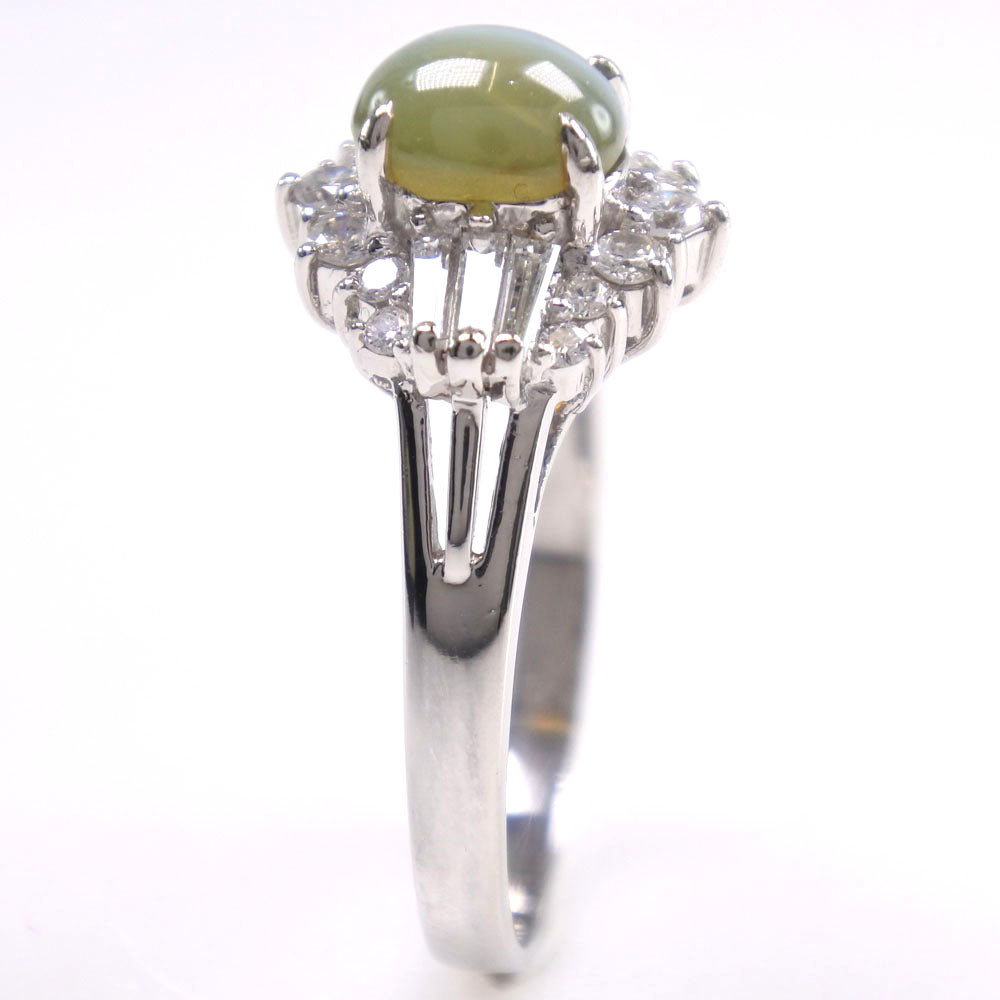 Pt900 プラチナ クリソベリル キャッツアイ ダイヤモンド リング