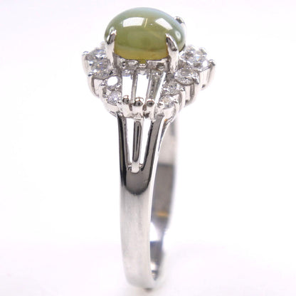 Pt900 プラチナ クリソベリル キャッツアイ ダイヤモンド リング