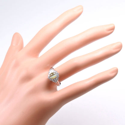 Pt900 プラチナ クリソベリル キャッツアイ ダイヤモンド リング