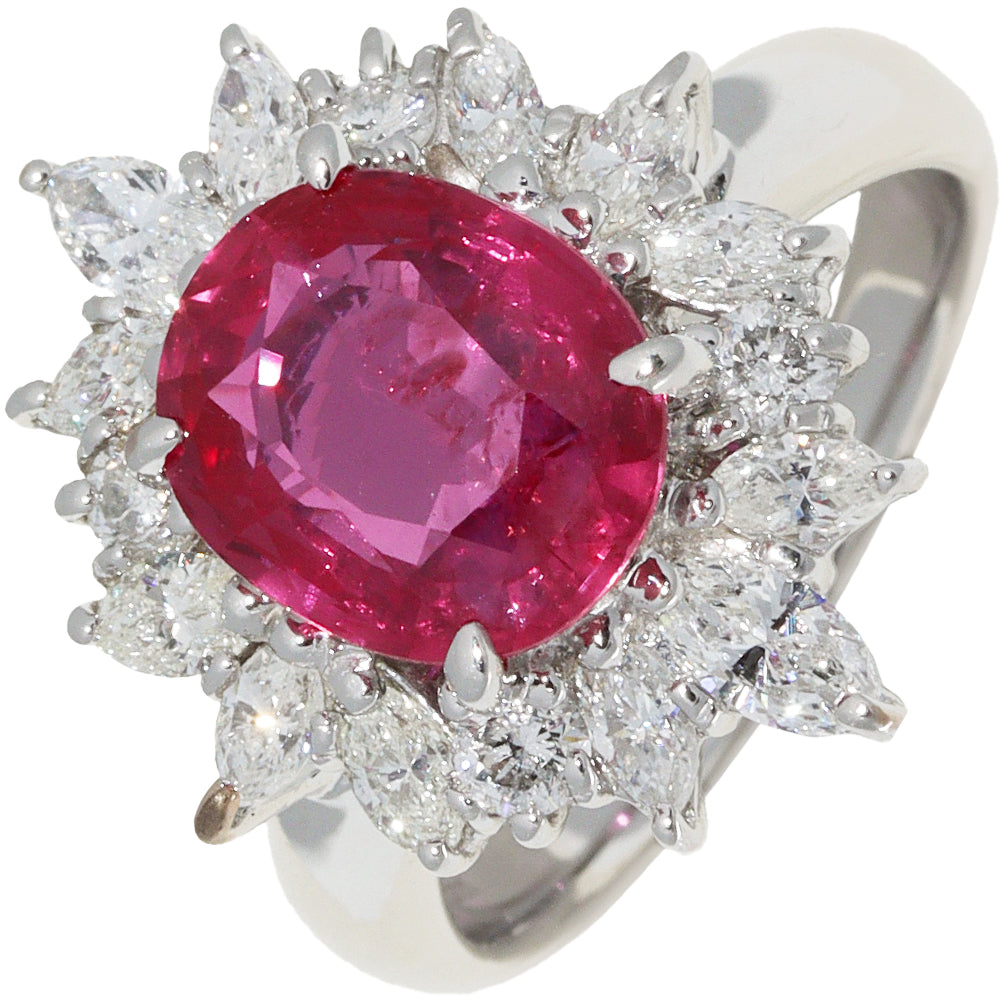 Pt900 ルビー 3.317ct ダイヤ 2.20ct リング サイズ 12.5