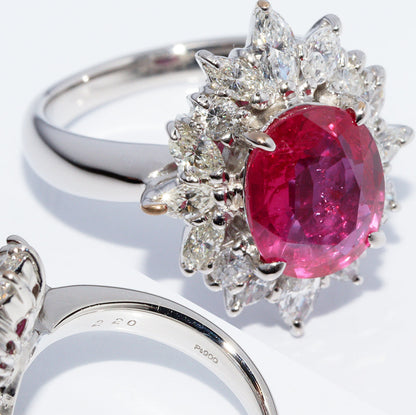 Pt900 ルビー 3.317ct ダイヤ 2.20ct リング サイズ 12.5
