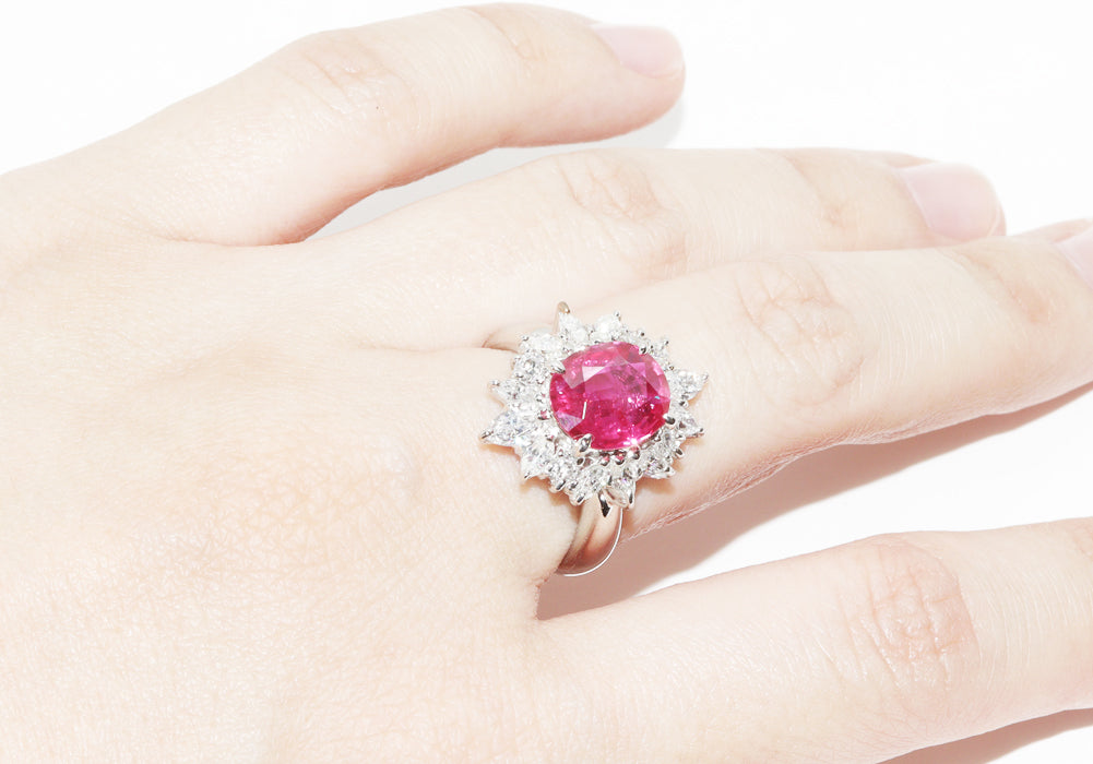 Pt900 ルビー 3.317ct ダイヤ 2.20ct リング サイズ 12.5