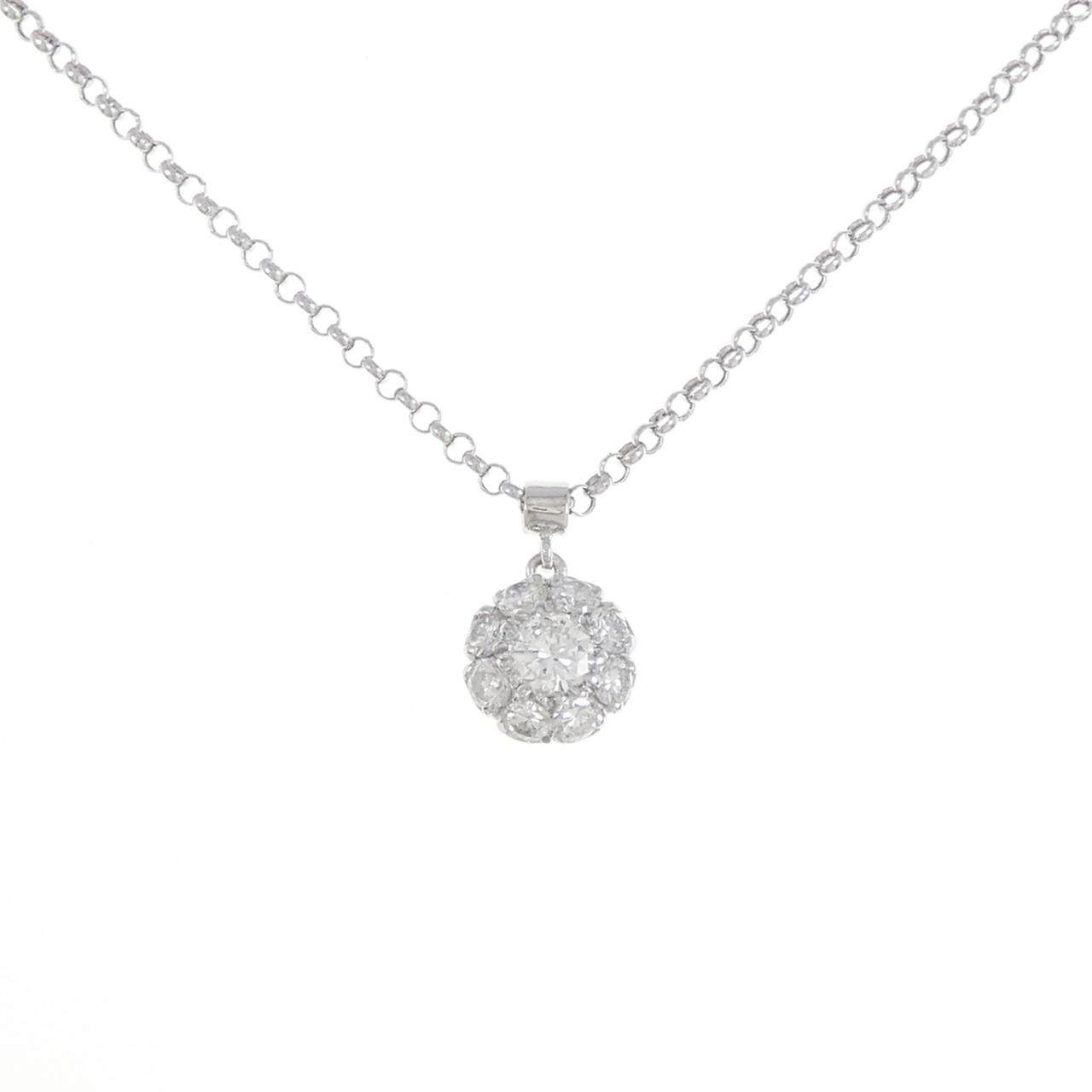 プラチナ900 18金ホワイトゴールド フラワー ダイヤモンド ネックレス
