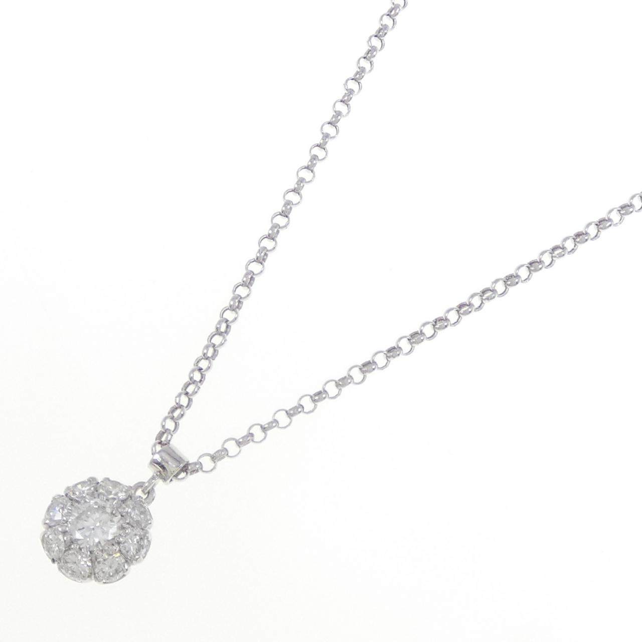 プラチナ900 18金ホワイトゴールド フラワー ダイヤモンド ネックレス