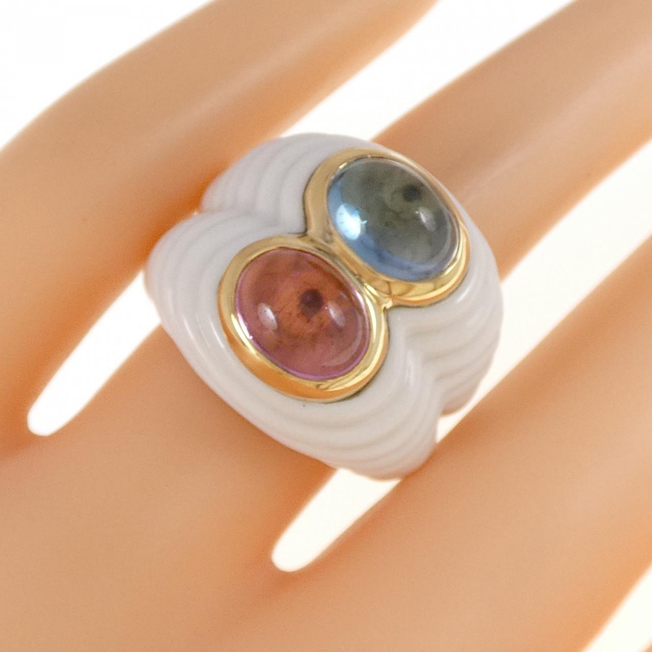 ブルガリ チャンドラ 750セラミック トパーズ トルマリン リング 9号