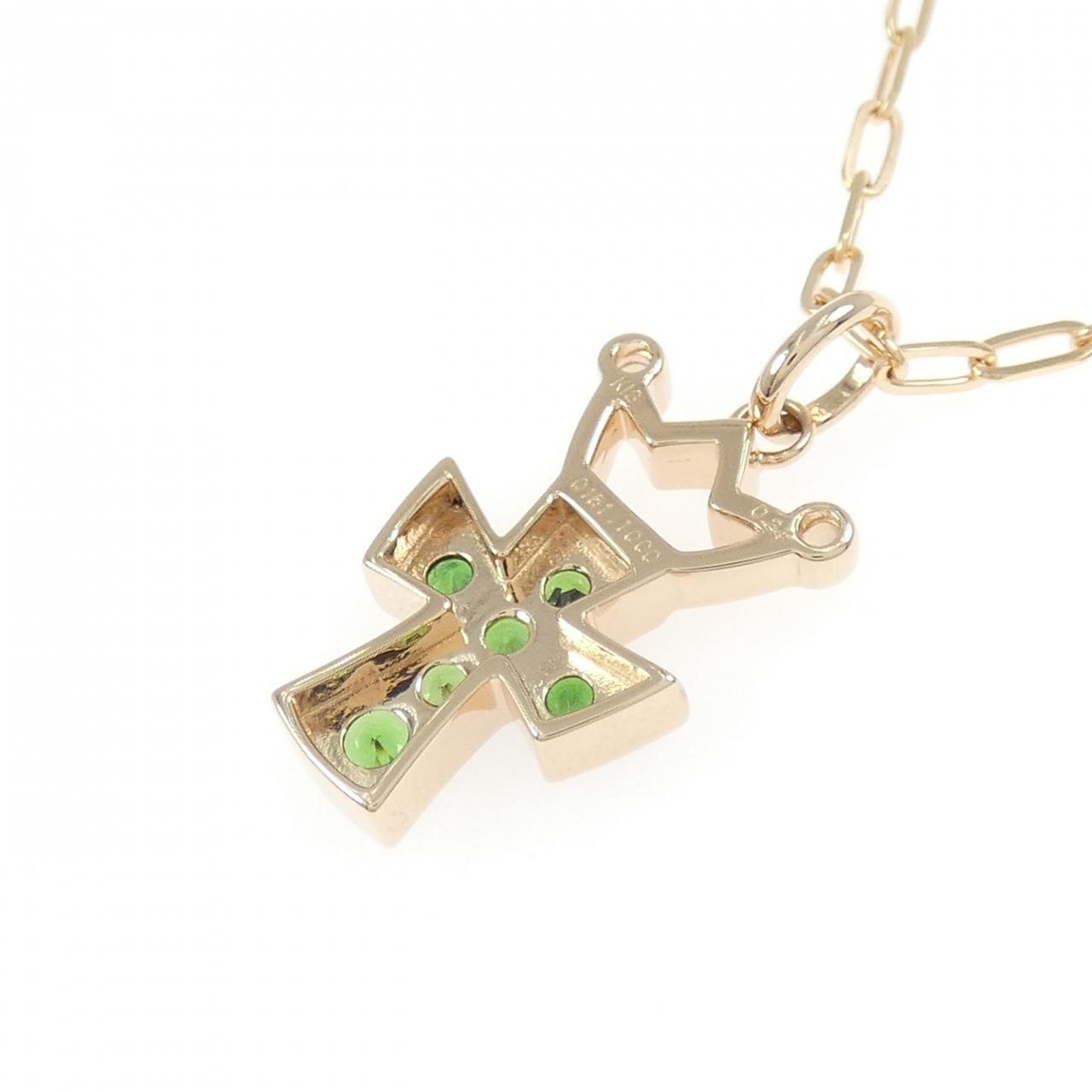 Au750ピンクゴールド ブラックゴールド クロスクラウンガーネットネックレス