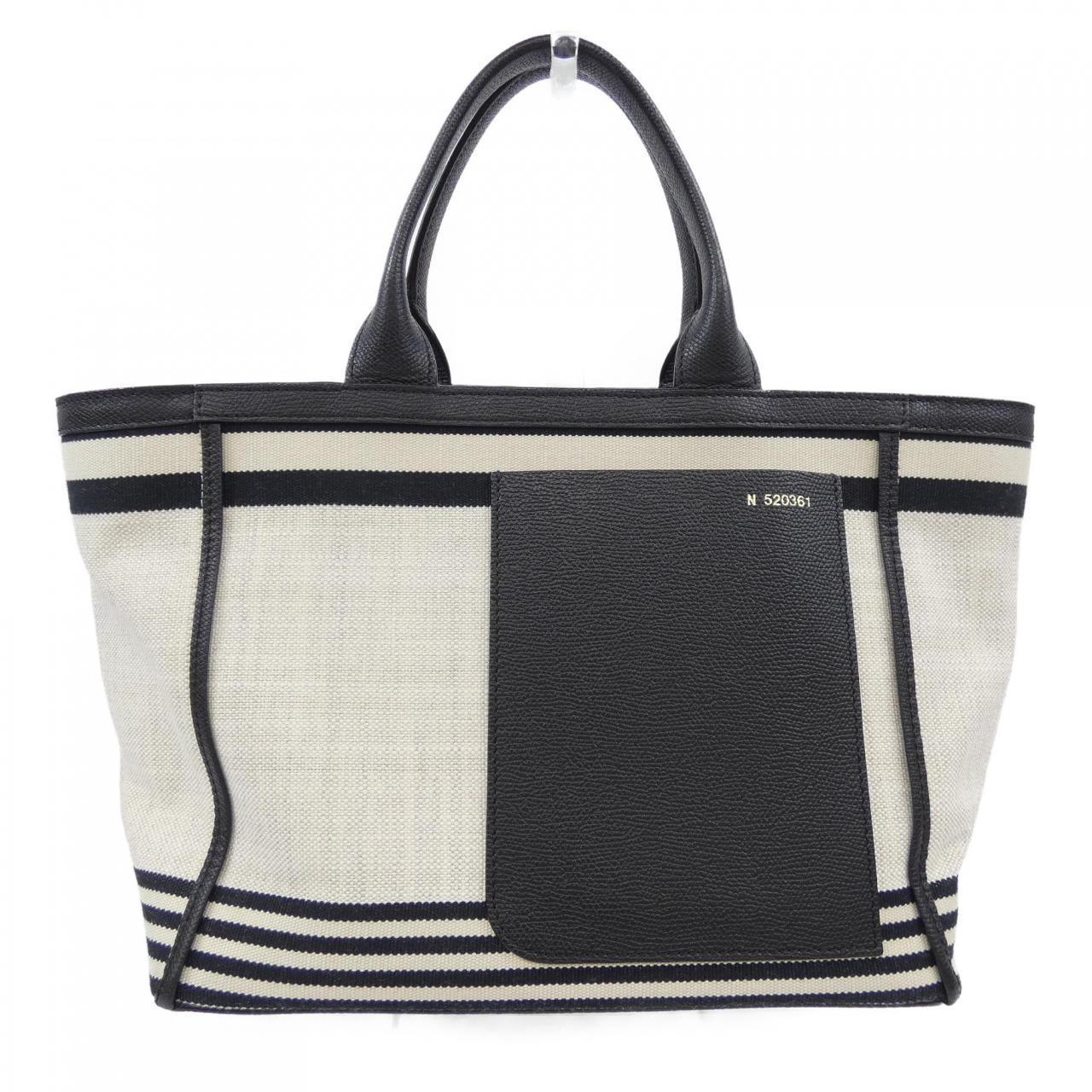 Valextra リニア ファブリック カーフスキン キャンバス トートバッグ