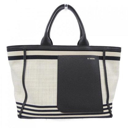 Valextra リニア ファブリック カーフスキン キャンバス トートバッグ