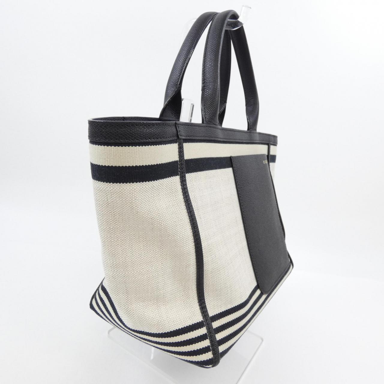 Valextra リニア ファブリック カーフスキン キャンバス トートバッグ