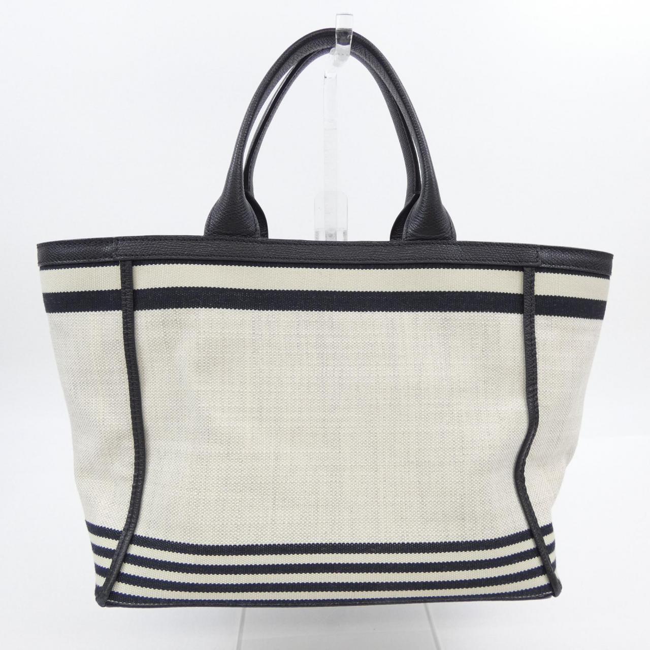 Valextra リニア ファブリック カーフスキン キャンバス トートバッグ