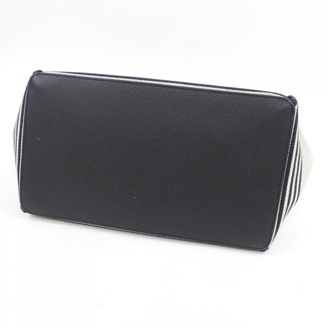 Valextra リニア ファブリック カーフスキン キャンバス トートバッグ