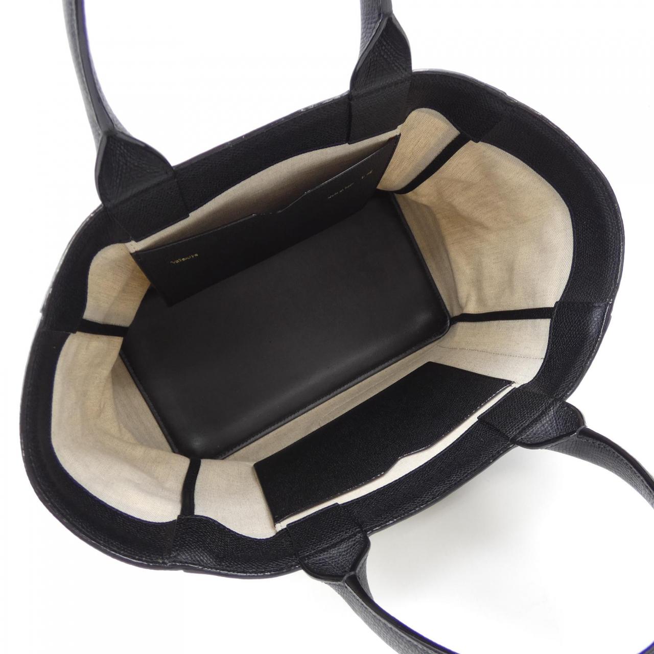 Valextra リニア ファブリック カーフスキン キャンバス トートバッグ