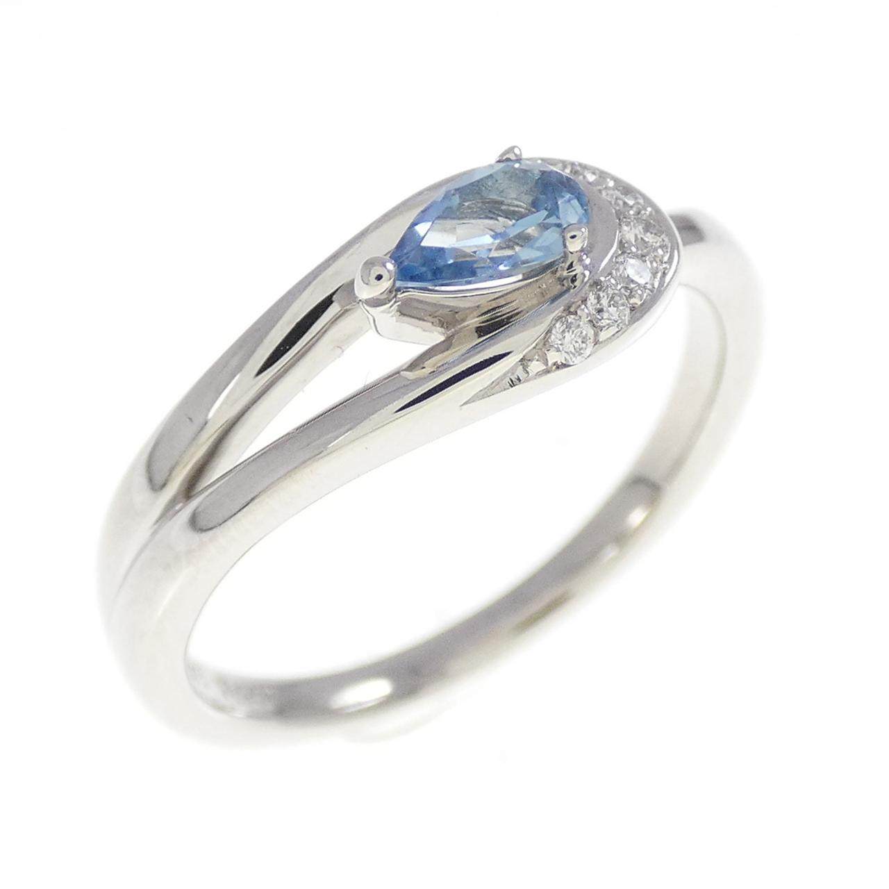 4°C プラチナ950 アクアマリン ダイヤモンド リング