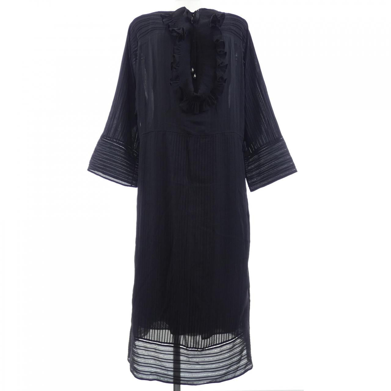エルメス RUFFLED OPEN WORK DRESS シルクワンピース