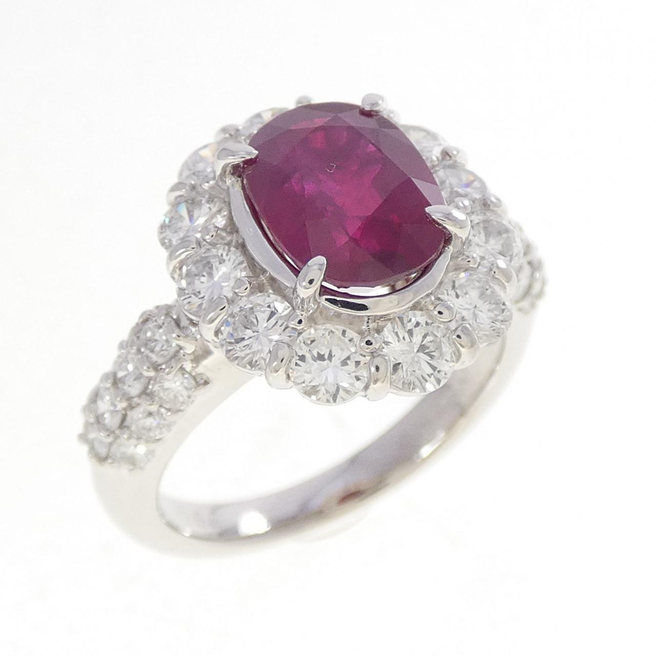 プラチナPT900 ピジョンブラッド ビルマ産 2.60CT ルビー ダイヤモンド リング