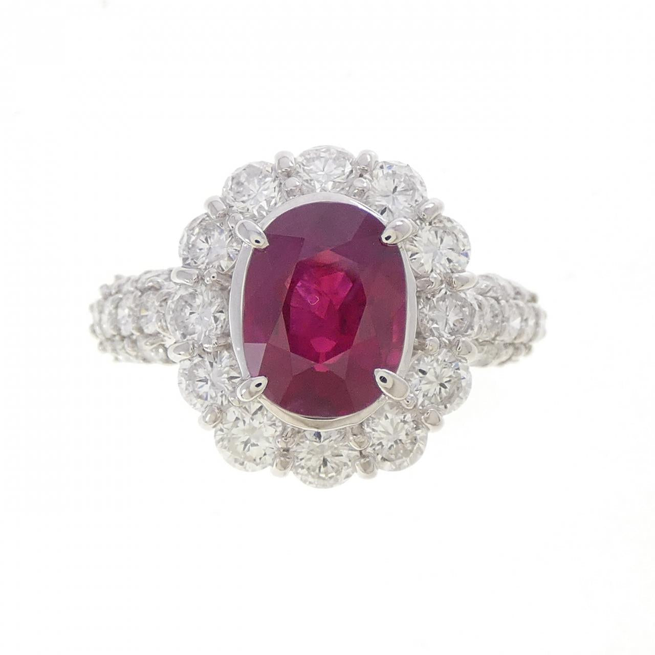 プラチナPT900 ピジョンブラッド ビルマ産 2.60CT ルビー ダイヤモンド リング