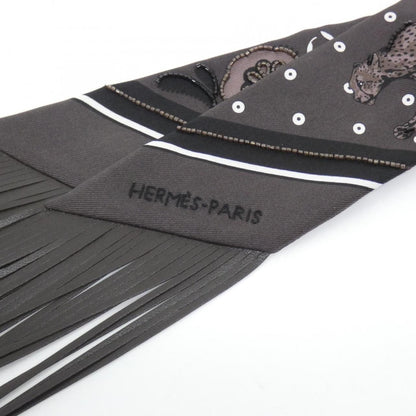 エルメス GUEPARD BANDANA ツイリーフリンジ シルク ラム ビーズ スカーフ