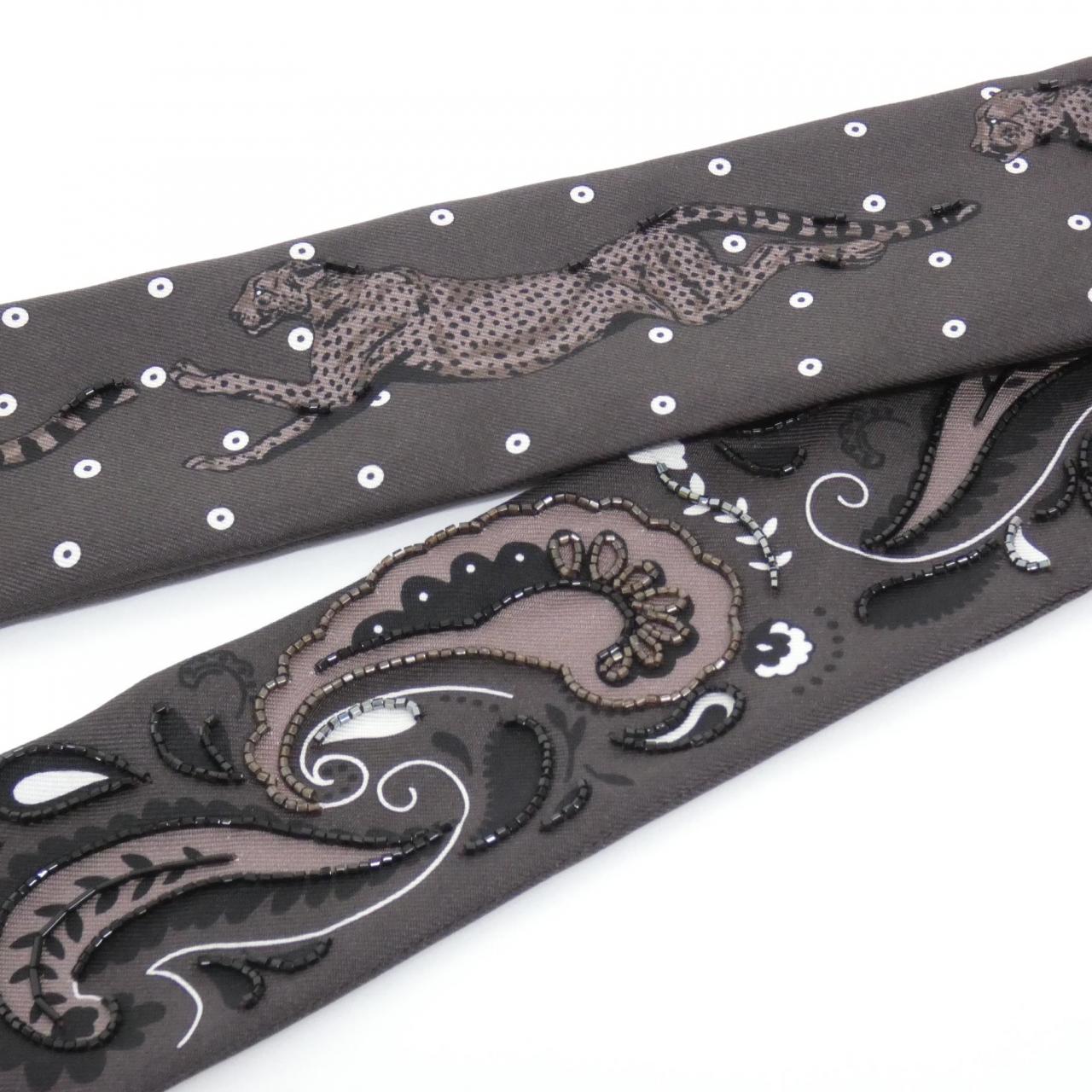 エルメス GUEPARD BANDANA ツイリーフリンジ シルク ラム ビーズ スカーフ