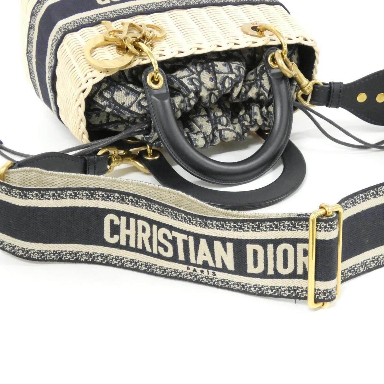 クリスチャンディオール DIOR OBLIQUE ナチュラルウィッカー キャンバス ハンドバッグ
