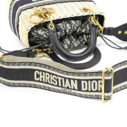 クリスチャンディオール DIOR OBLIQUE ナチュラルウィッカー キャンバス ハンドバッグ