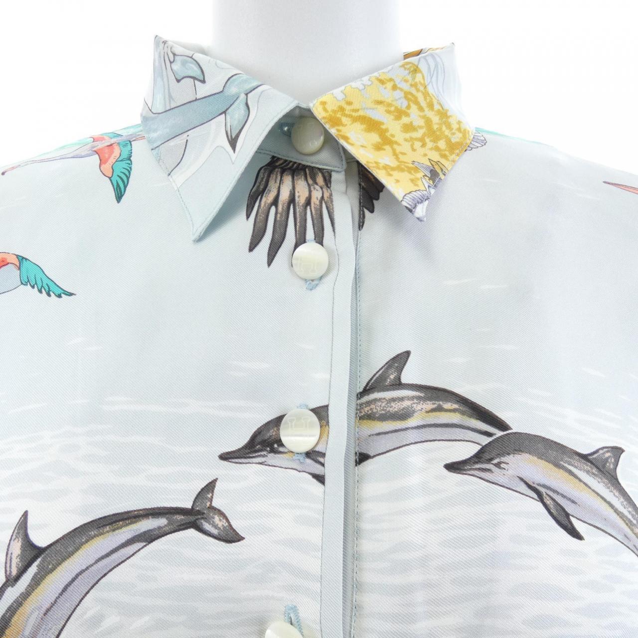 エルメス LAVIE PRECIEVSE DE LA MEDITERRANEE シルクコットンカシミヤポロシャツ