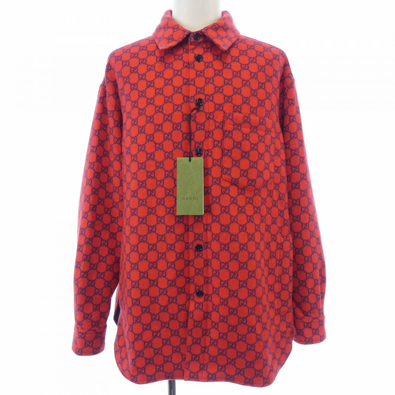 グッチ GGウールフランネル パデッドオーバーシャツジャケット
