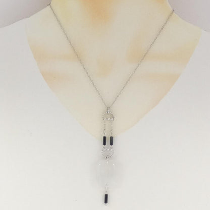 750WG カルセドニー ダイヤモンド オニキス ネックレス