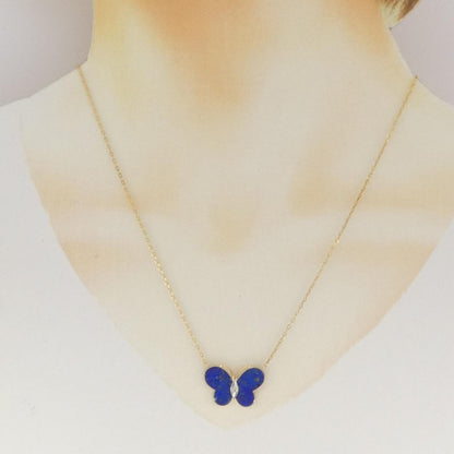 585 Yellow Gold Lapis Lazuli Butterfly Necklace