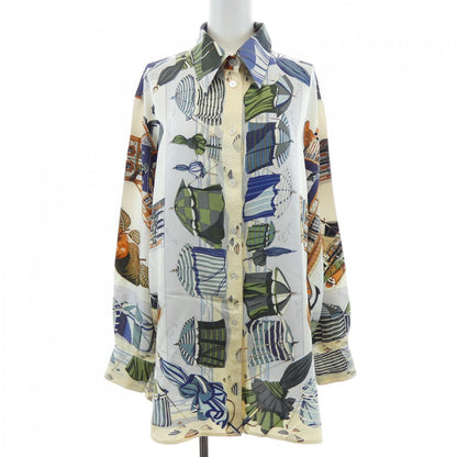 エルメス CHARMES DES PLAGES NORMANDES シルクシャツ42