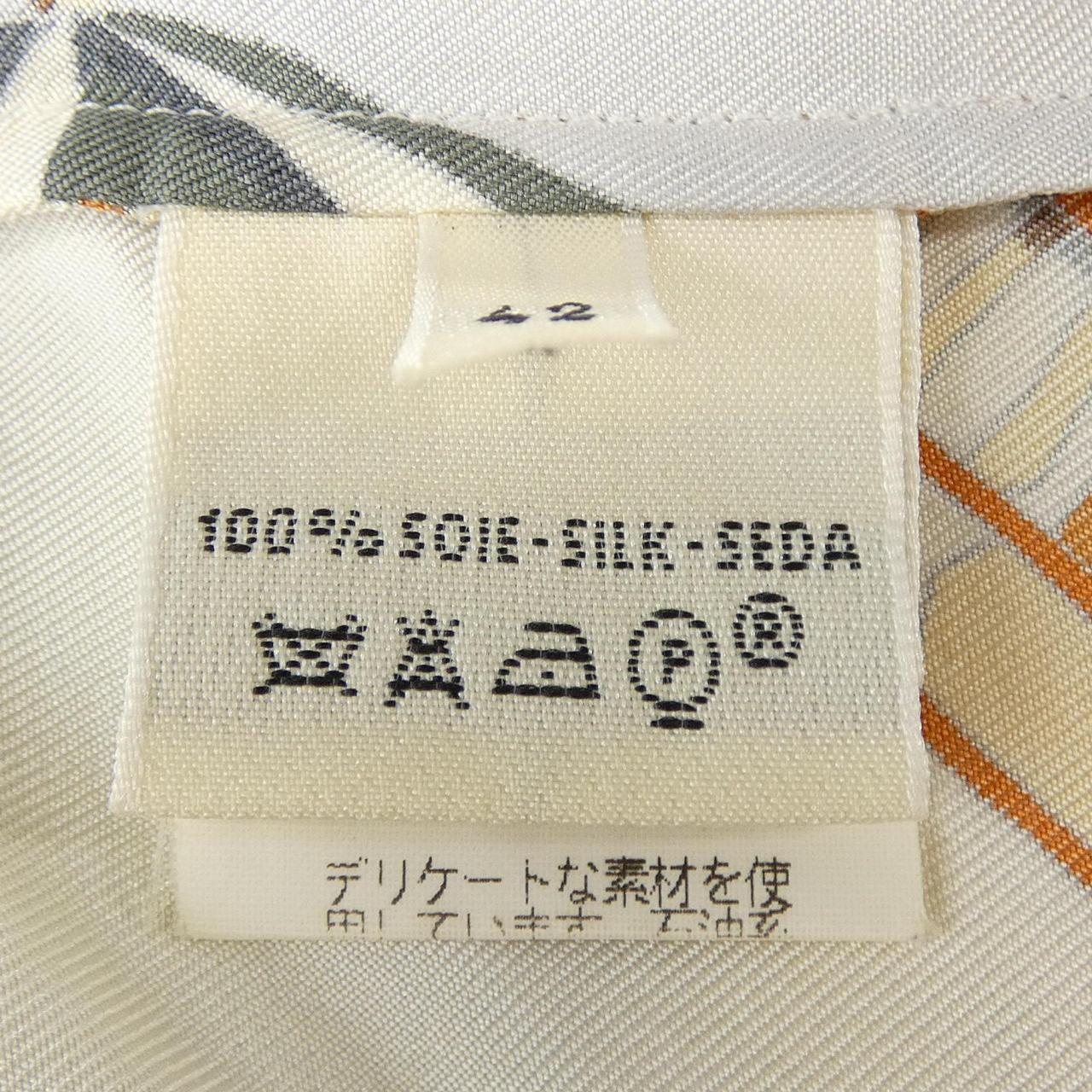 エルメス CHARMES DES PLAGES NORMANDES シルクシャツ42