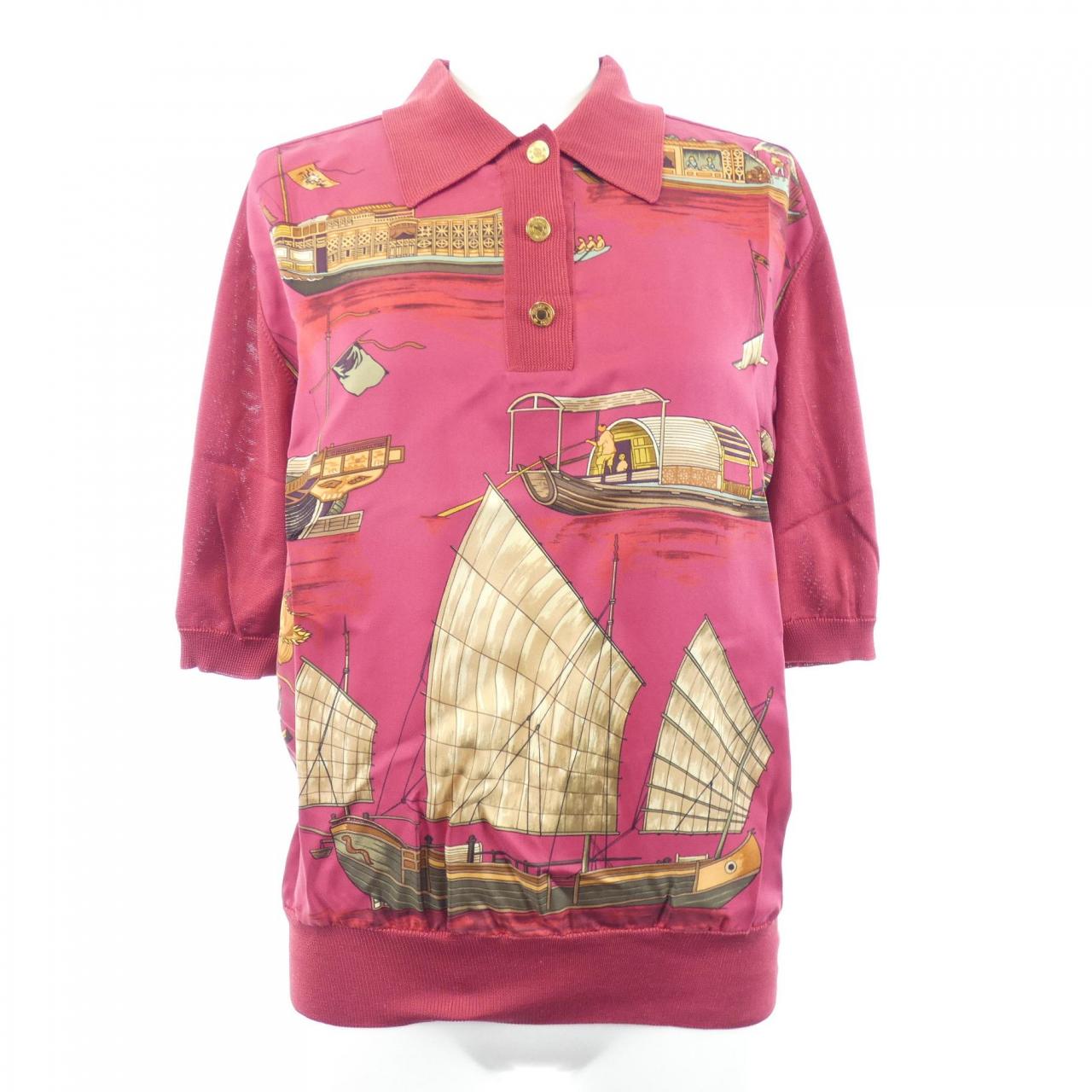 エルメス JUNQUES ET SAMPANS シルクポロシャツ