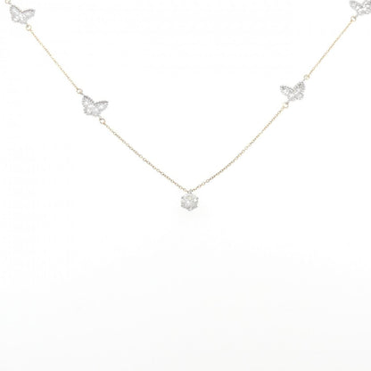 K18イエローゴールドプラチナ900バタフライダイヤモンドネックレス