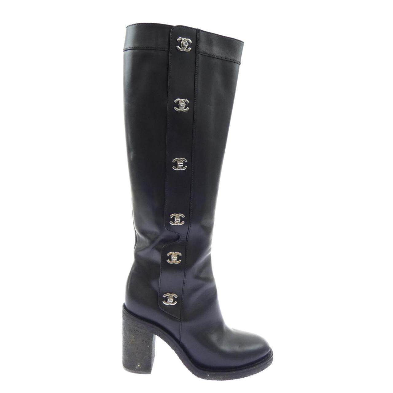 シャネル ハイブーツ カーフスキン ロングブーツ