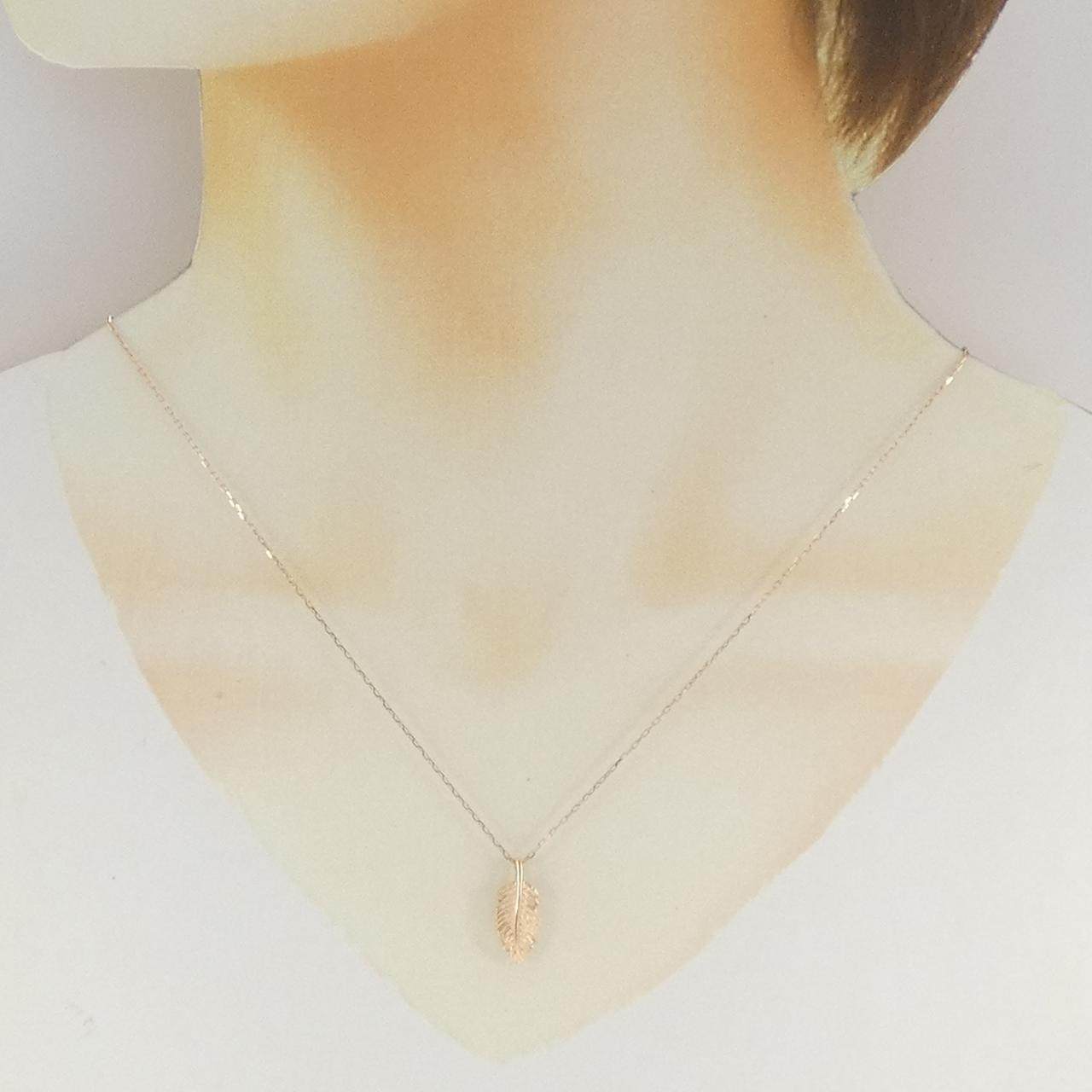 K10ピンクゴールド リーフ ダイヤモンドネックレス