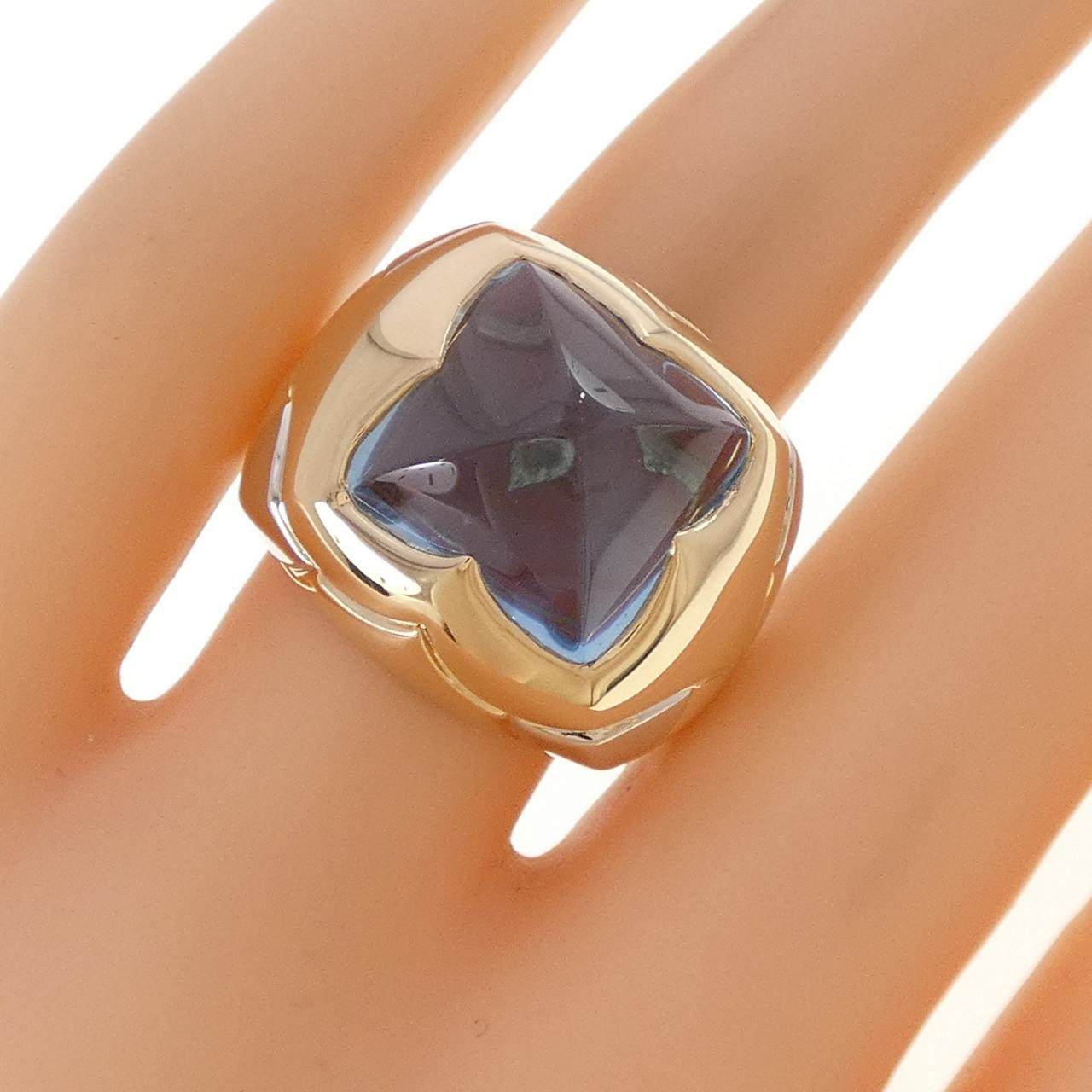 ブルガリ ピラミデ 750イエローゴールドホワイトゴールド ブルートパーズ リング 12号