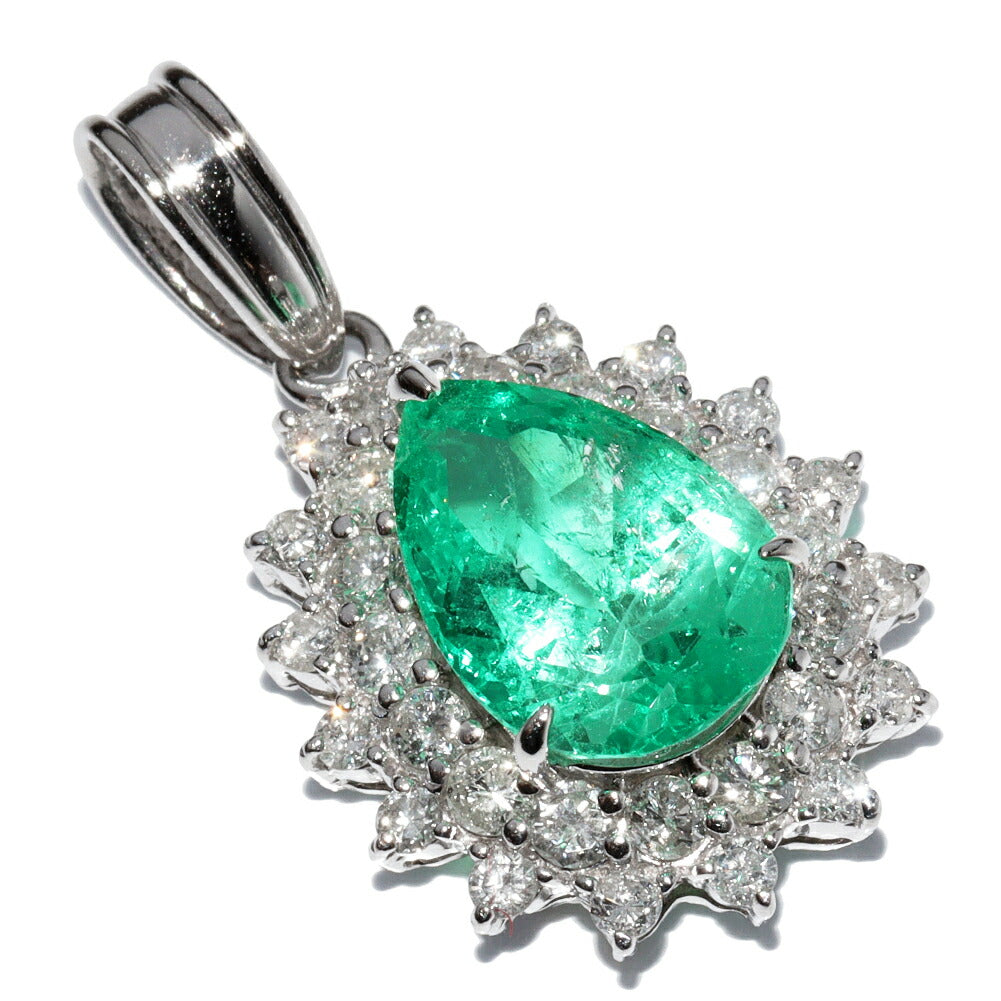 Pt900 プラチナ エメラルドペンダント 3.75ct ダイヤ 1.07ct