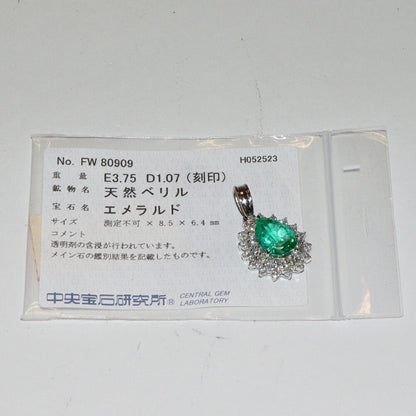 Pt900 プラチナ エメラルドペンダント 3.75ct ダイヤ 1.07ct