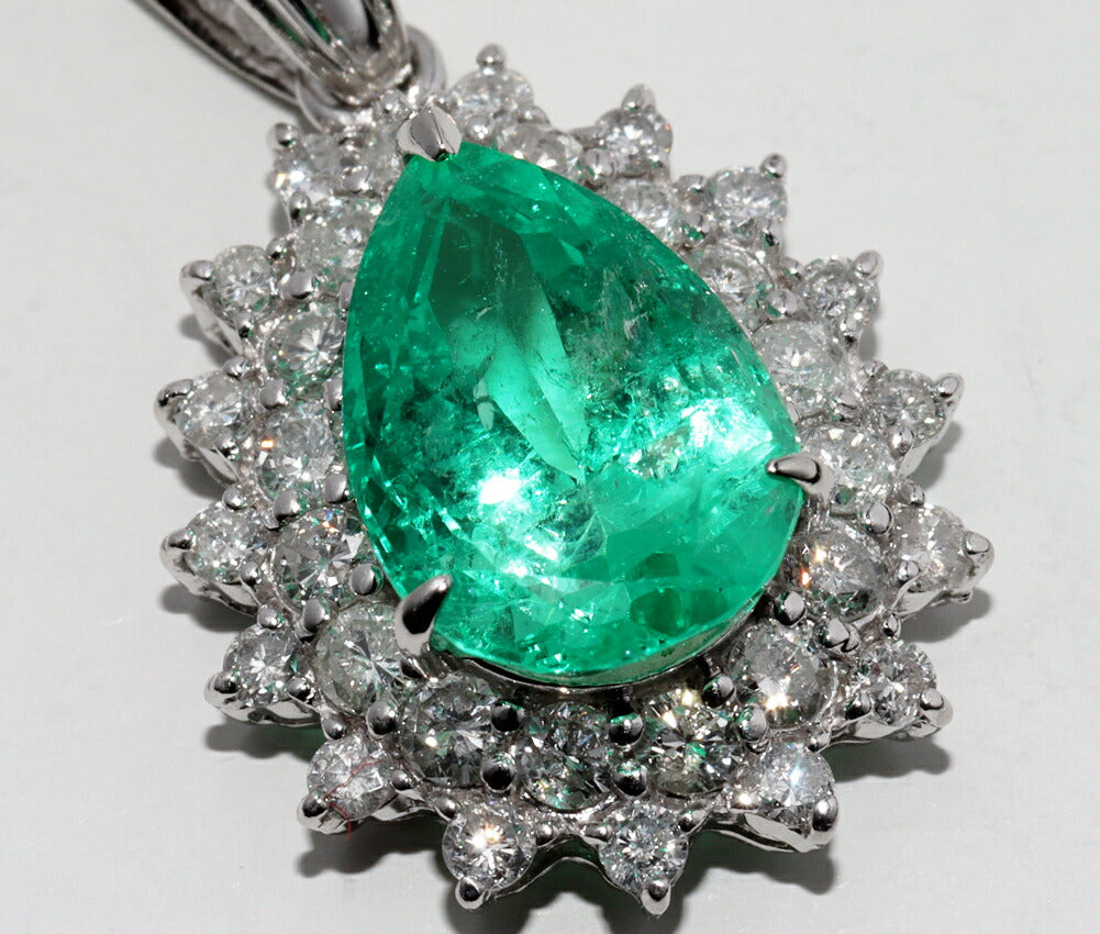 Pt900 プラチナ エメラルドペンダント 3.75ct ダイヤ 1.07ct
