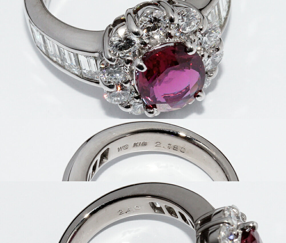 K18WG ルビー 2.18ct ダイヤモンド 2.40ct リング