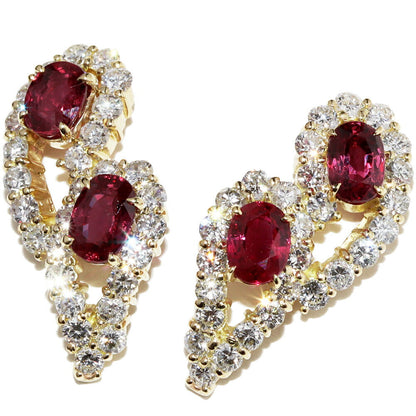 K18YG イエロー ゴールド ルビー 2.60ct ダイヤ 1.86ct ピアス