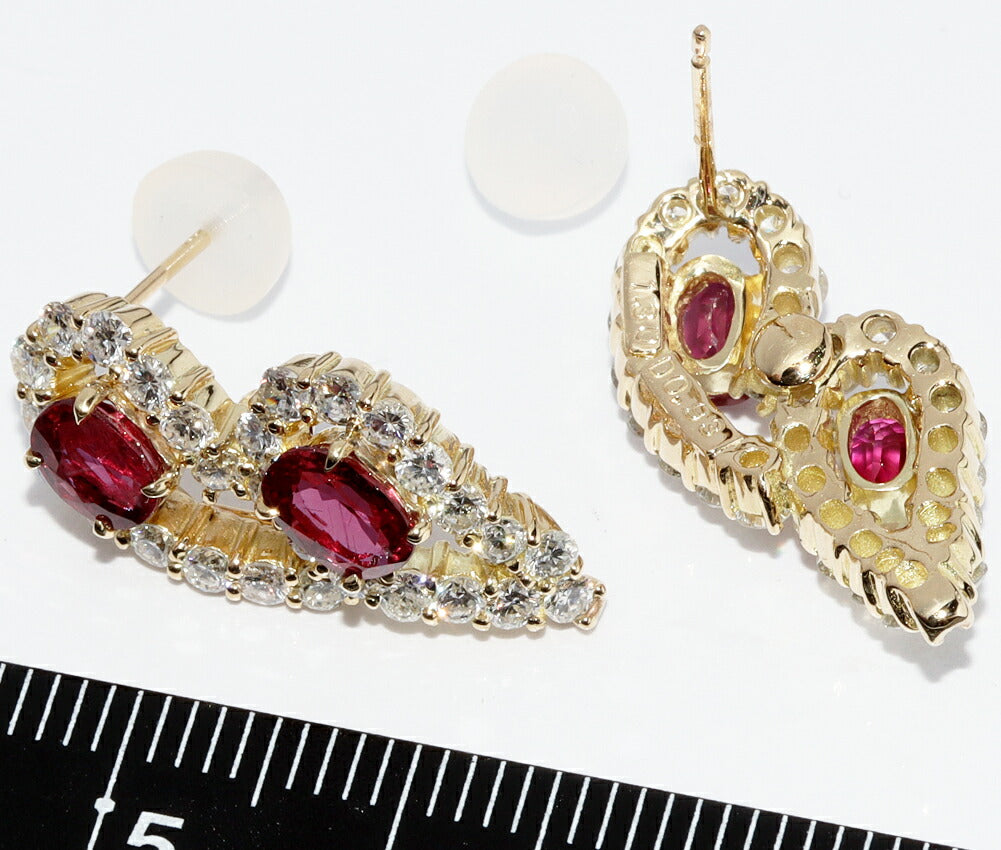 K18YG イエロー ゴールド ルビー 2.60ct ダイヤ 1.86ct ピアス