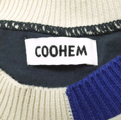 COOHEM ストライプ リブ ニット コンビ Tシャツ コットン トップ